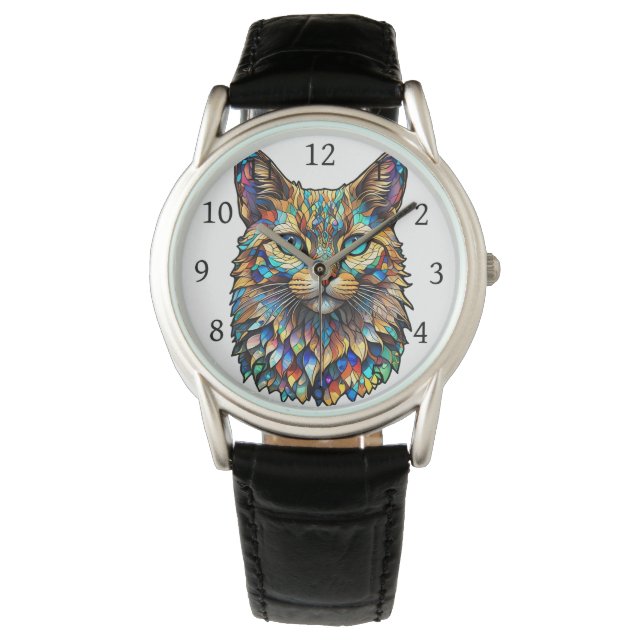 Mosaic Stained Glass Multicolor Cat 760 Watch (Front)