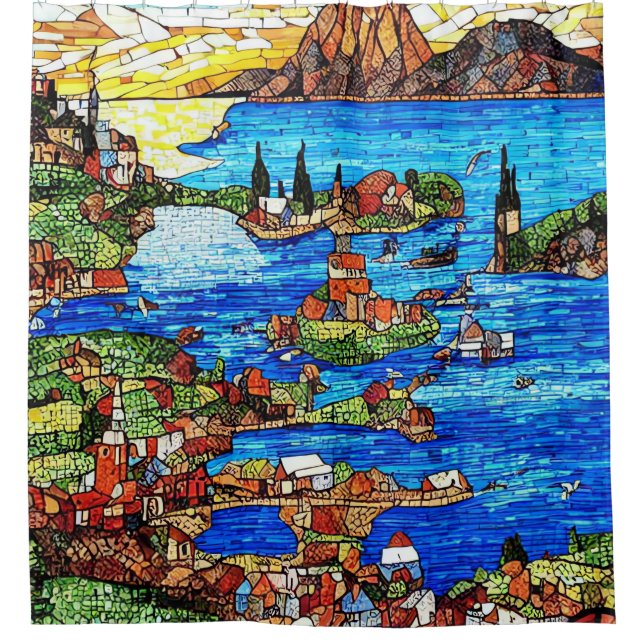 Mosaic Stained Glass of the Mediterranean Sea Shower Curtain (Front)