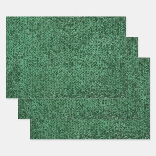 Mosaic Stained Glass Style Green Texture Pattern Wrapping Paper Sheet (Set)