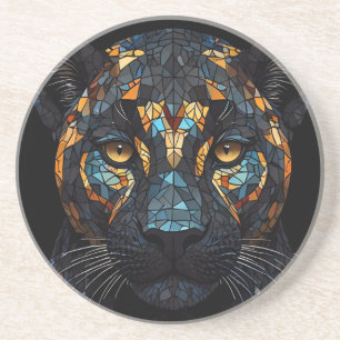 Mosaic Stained Glassed Black Panther Portrait  Coaster