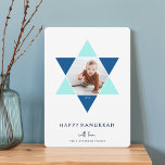 Mosaic Star | Hanukkah Photo Holiday<br><div class="desc">Elegant and modern Hanukkah photo card features a favourite photo set inside a Star of David accented with bright shades of blue for a unique mosaic effect,  on a white background. "Happy Hanukkah" appears beneath in modern,  clean white lettering. Personalise with your names along the bottom.</div>