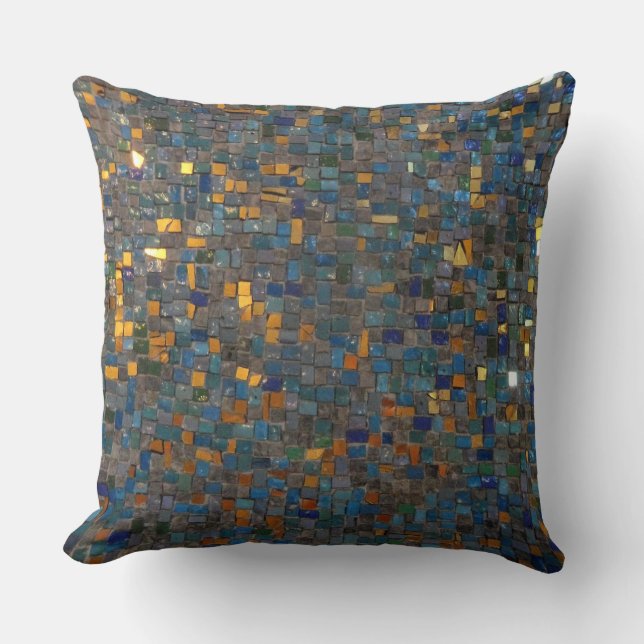 Mosaic Stones in Blue and Gold Cushion (Front)