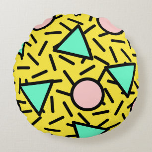 Mosaic stripes: retro memphis pattern round cushion