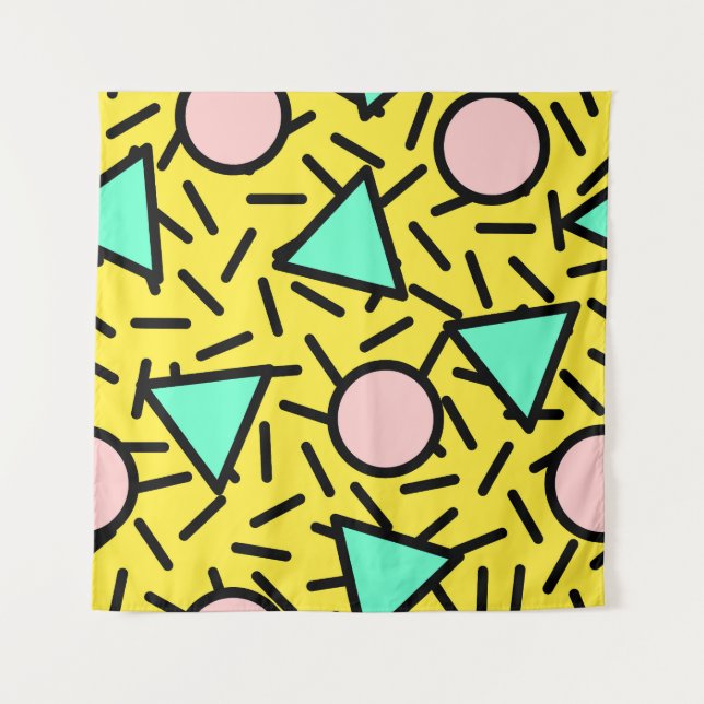 Mosaic stripes: retro memphis pattern tapestry (Front)
