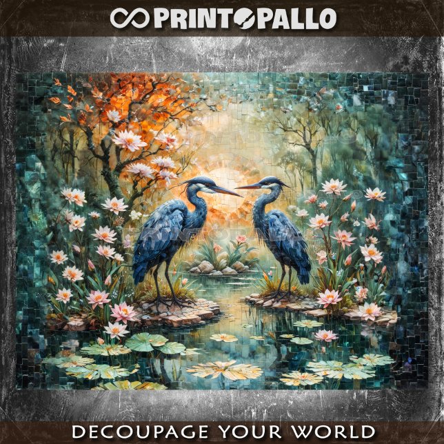 Mosaic style picture of 2 blue herons in the marsh tissue paper (Creator Uploaded)