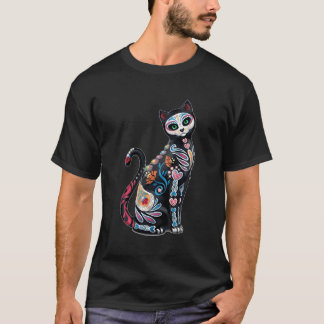 Mosaic Sugar Skull Cat Print T-Shirt
