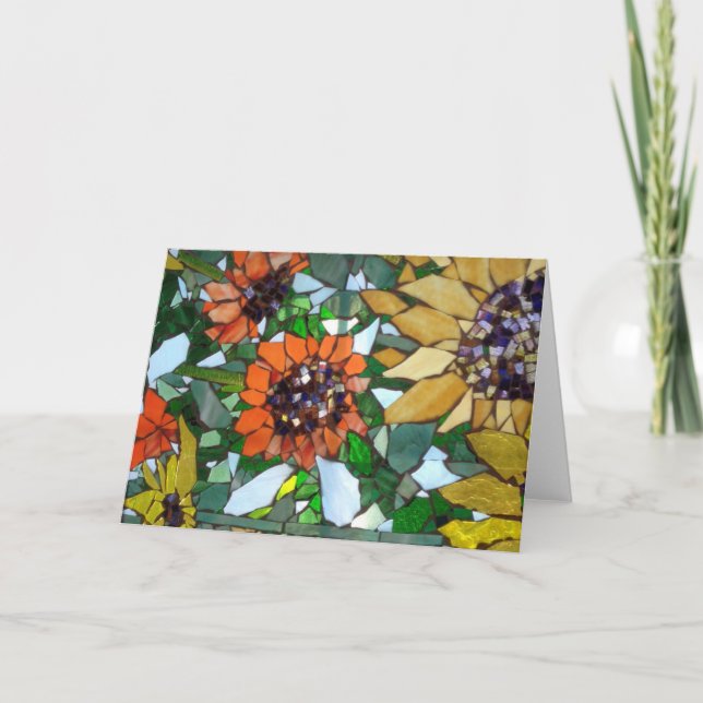 Mosaic Sunflower greeting card by Willowcatdesigns (Front)