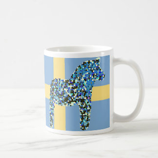 Mosaic Swedish Blue Dala Horse Coffee Mug