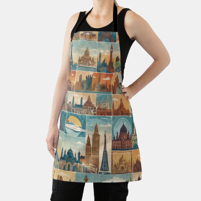 Mosaic tile design featuring famous landmarks apron (Insitu)