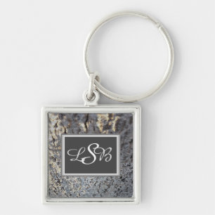 Mosaic Tile Elegant Black Grey Monogram Key Ring