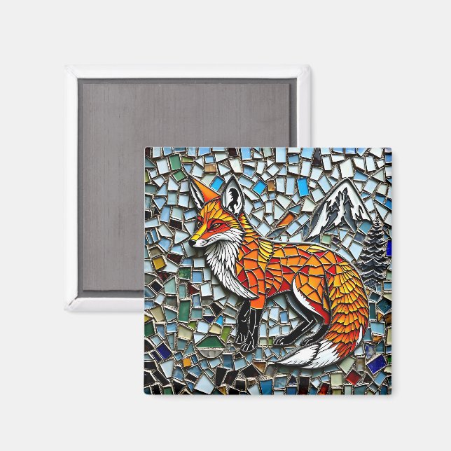 Mosaic Tile Fox Wildlife Art Magnet (Front/Back)