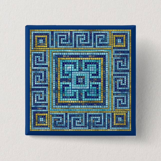 Mosaic Tile Greek Meander Key 15 Cm Square Badge (Front)