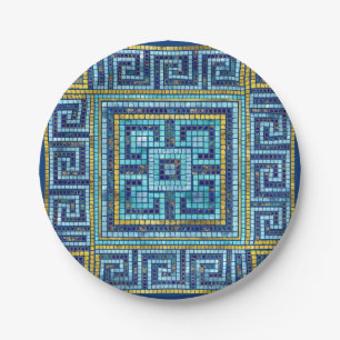 Mosaic Tile Greek Meander Key Paper Plate