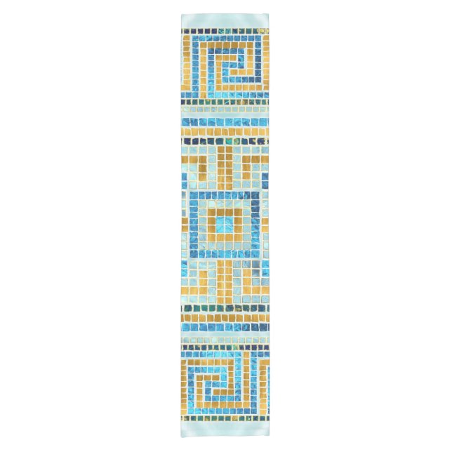 Mosaic Tile Greek Meander Key Short Table Runner (Front)