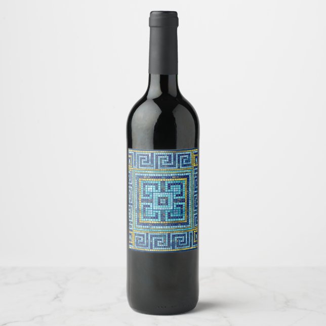 Mosaic Tile Greek Meander Key Wine Label (Front)