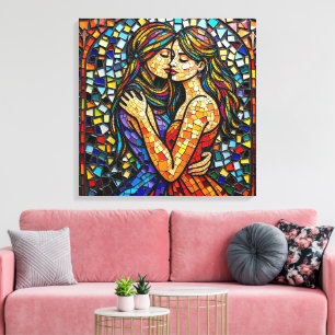 Mosaic Tile Style Ai Art Romantic Embrace Canvas Print