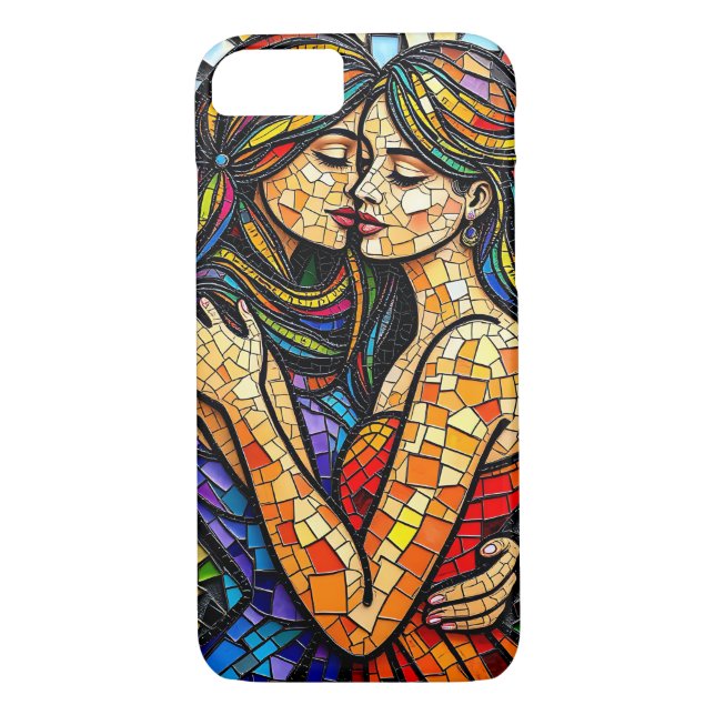 Mosaic Tile Style Ai Art Romantic Embrace  Case-Mate iPhone Case (Back)