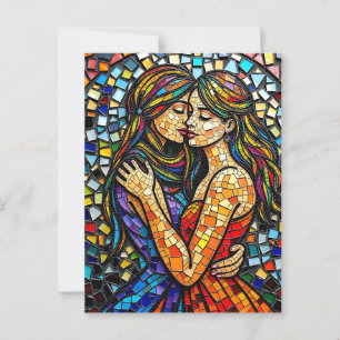 Mosaic Tile Style Ai Art Romantic Embrace Postcard