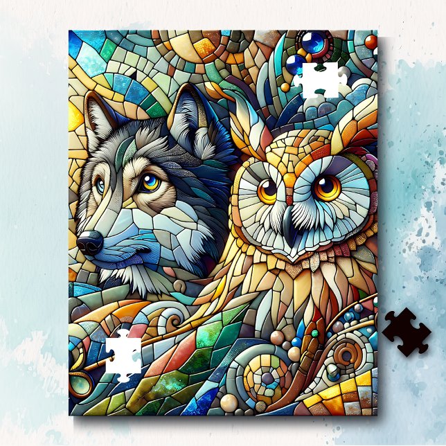 Mosaic Tile Wolf and Owl  Jigsaw Puzzle (Creator Uploaded)