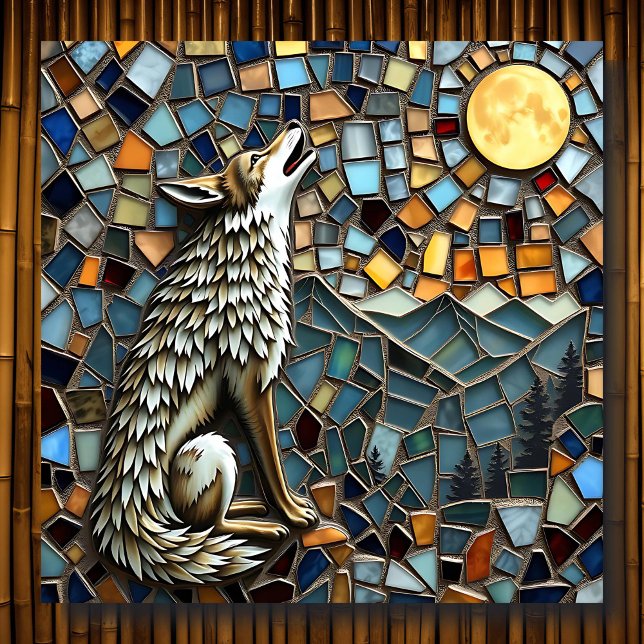 Mosaic Tile Wolf Howling at the Moon Poster (Creator Uploaded)
