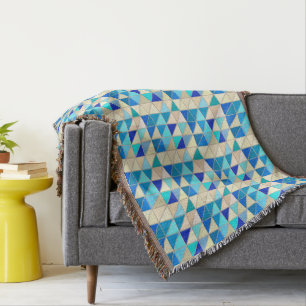 Mosaic Tiles - cobalt, beige and aqua Throw Blanket
