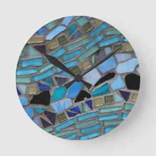 Mosaic Tiles of Blue and Green Round Clock