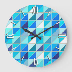 Mosaic Tiles - Shades of blue and white Large Clock