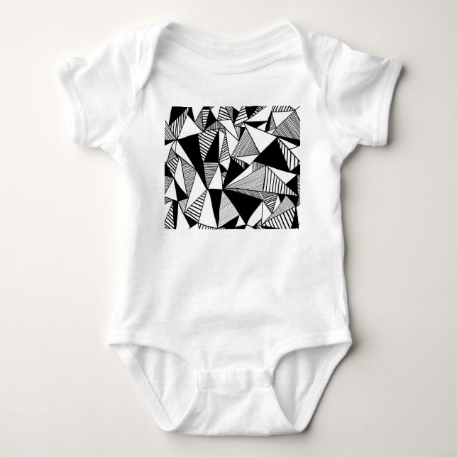 Mosaic Triangles, Black White Texture. Baby Bodysuit (Front)
