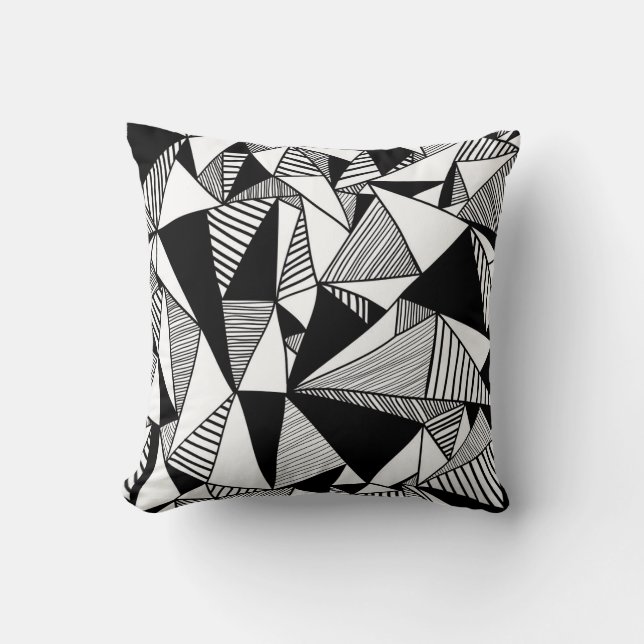 Mosaic Triangles, Black White Texture. Cushion (Front)
