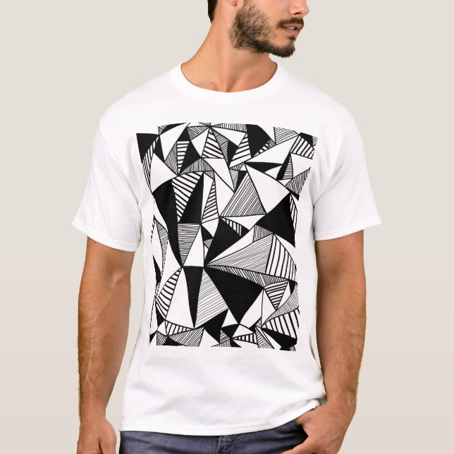 Mosaic Triangles, Black White Texture. T-Shirt (Front)