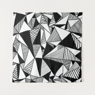 Mosaic Triangles, Black White Texture. Tapestry