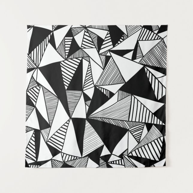 Mosaic Triangles, Black White Texture. Tapestry (Front)