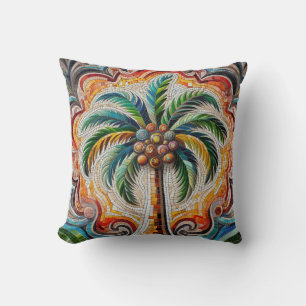 Mosaic Tropical Palm Tree Art Cushion