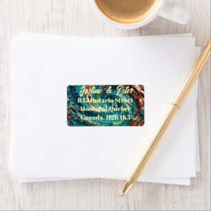 Mosaic Turquoise And Gold Label