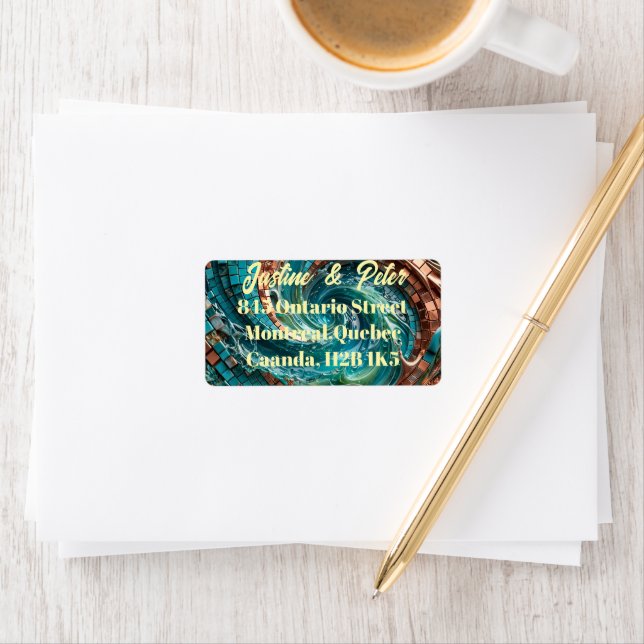 Mosaic Turquoise And Gold  Label (Insitu)