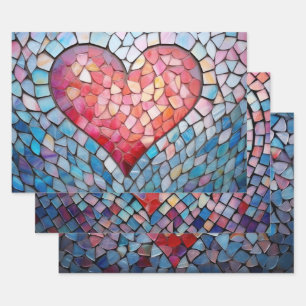 Mosaic Valentines Day Hearts Elegant Chic 3-pc Wrapping Paper Sheet