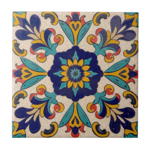 Mosaic vintage blue yellow decorative backsplash tile