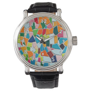 Mosaic Wall w/White Bordered Numbers Watch