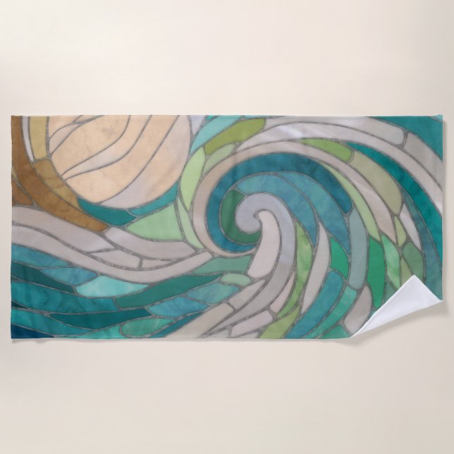 Mosaic Wave and Moon Beach Towel (Front)