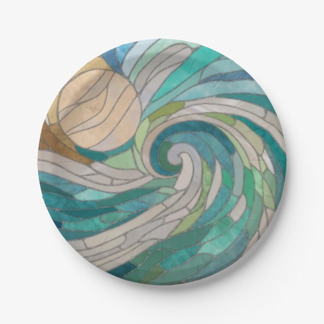 Mosaic Wave and Moon Paper Plate (Front)