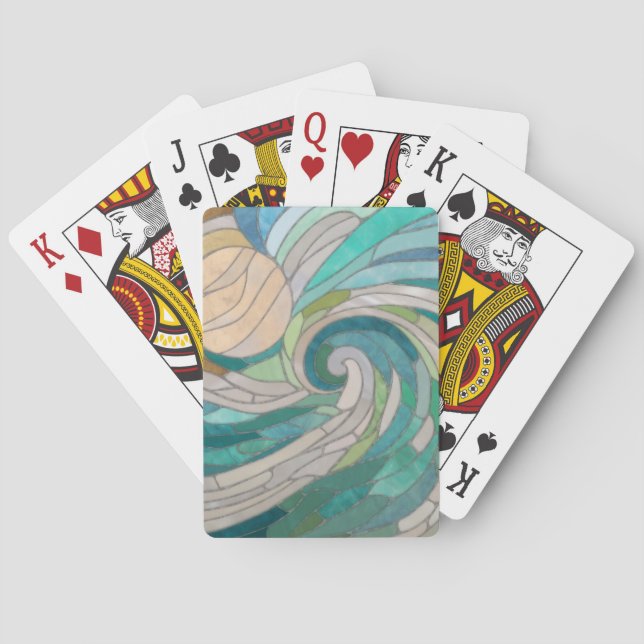 Mosaic Wave and Moon Playing Cards (Back)