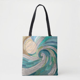 Mosaic Wave and Moon Tote Bag