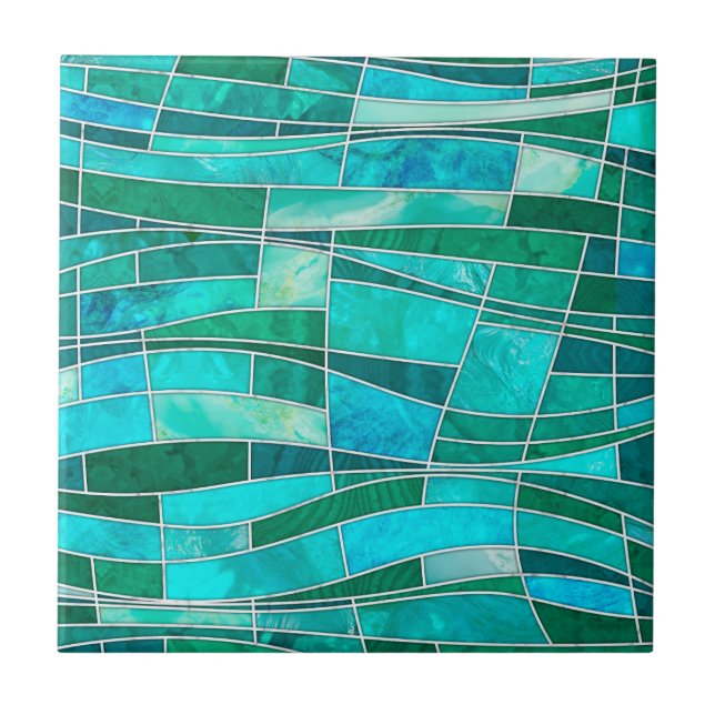 Mosaic Waves Art - Ocean Gems Tile (Front)