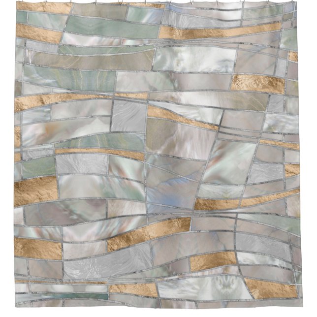 Mosaic Waves Art - Pearl and Pastel Gold Shower Curtain (Front)