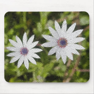 Mosaic White Daisy Bush Flowers - Mouse Mat