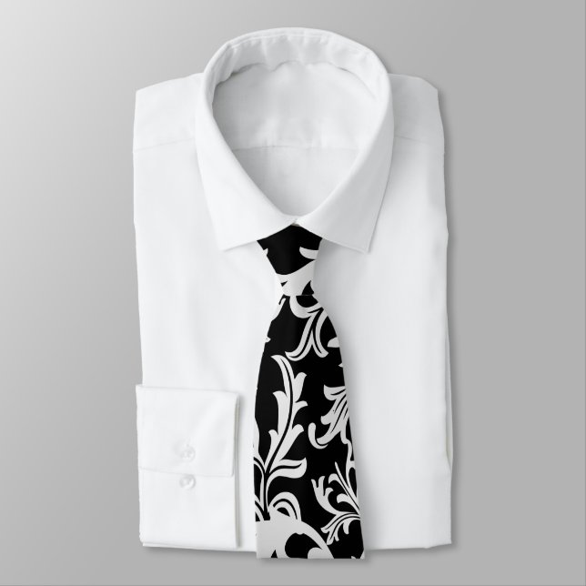 Mosaic ًWhite leaves, floral pattern, love nature Tie (Tied)