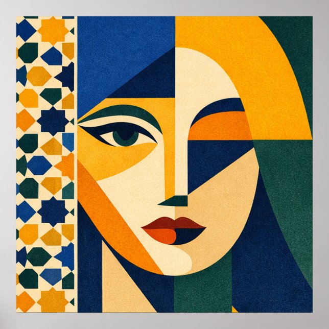 Mosaic Woman Portrait Art Geometric Boho Poster (Front)