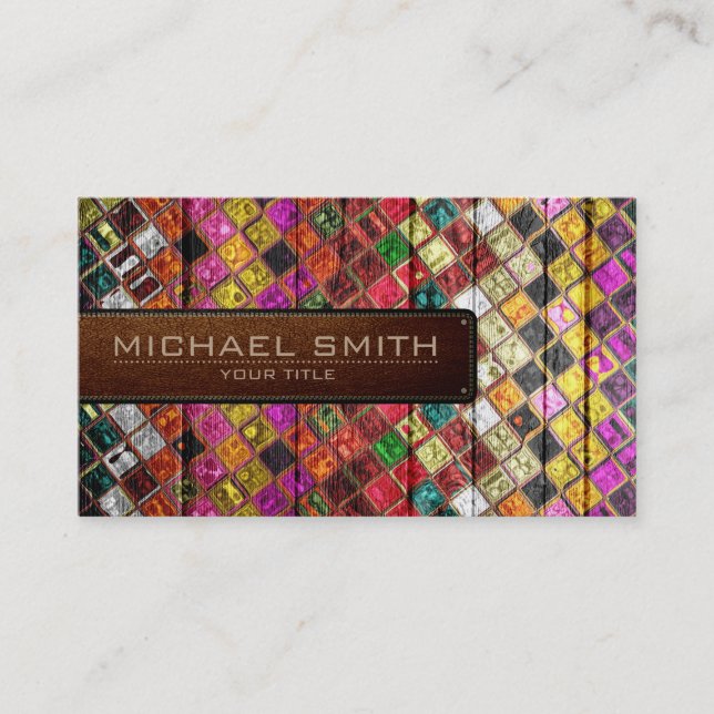 Mosaic Wooden Elegant Leather Look #10 Business Card (Front)