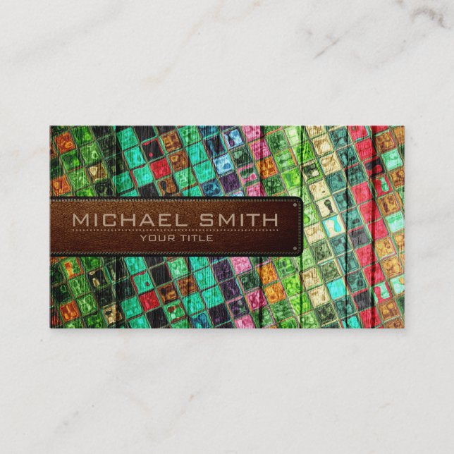 Mosaic Wooden Elegant Leather Look #13 Business Card (Front)