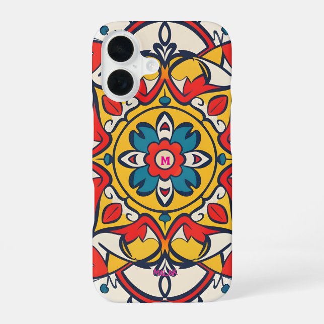 mosaic yellow red, Mandala-Pattern iPhone 16 Case (Back)